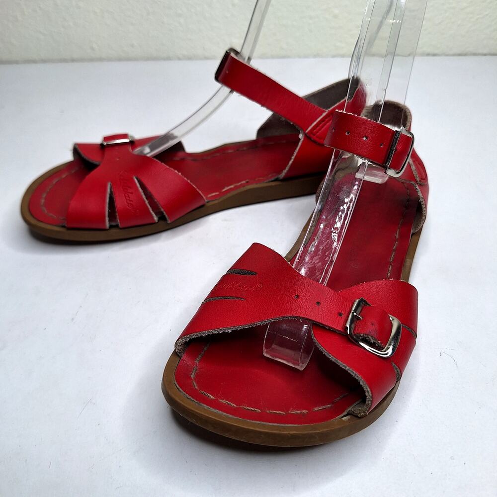 Salt Water Classic Leather Sandals Girls 1 Red Open Toe Ankle Strap Girls - Picture 3 of 8